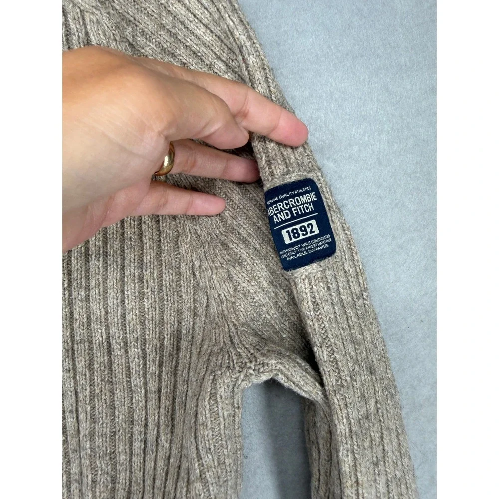 Abercrombie & Fitch Mens V-Neck Ribbed Wool Blend Sweater Oatmeal Large